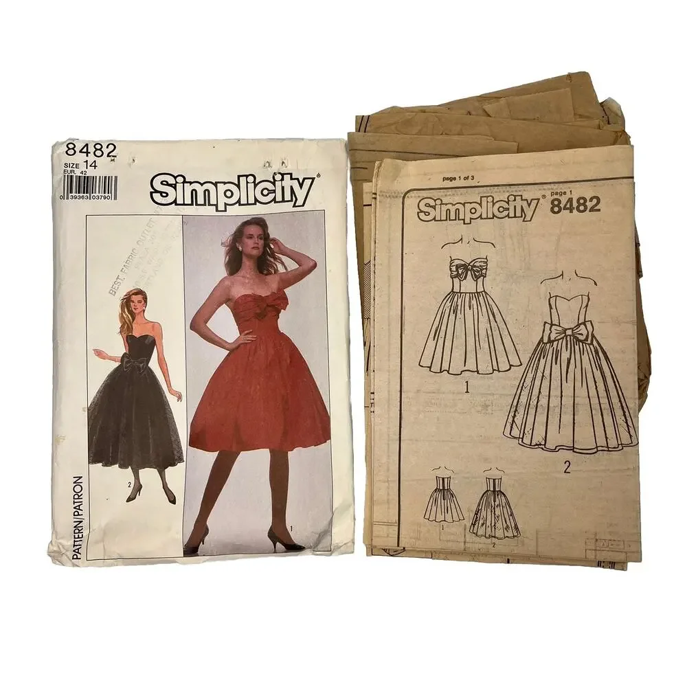 Vintage 80s Simplicity 8482 Strapless Full Skirt Party Prom Dress UNCUT Size 14 - Picture 2 of 3